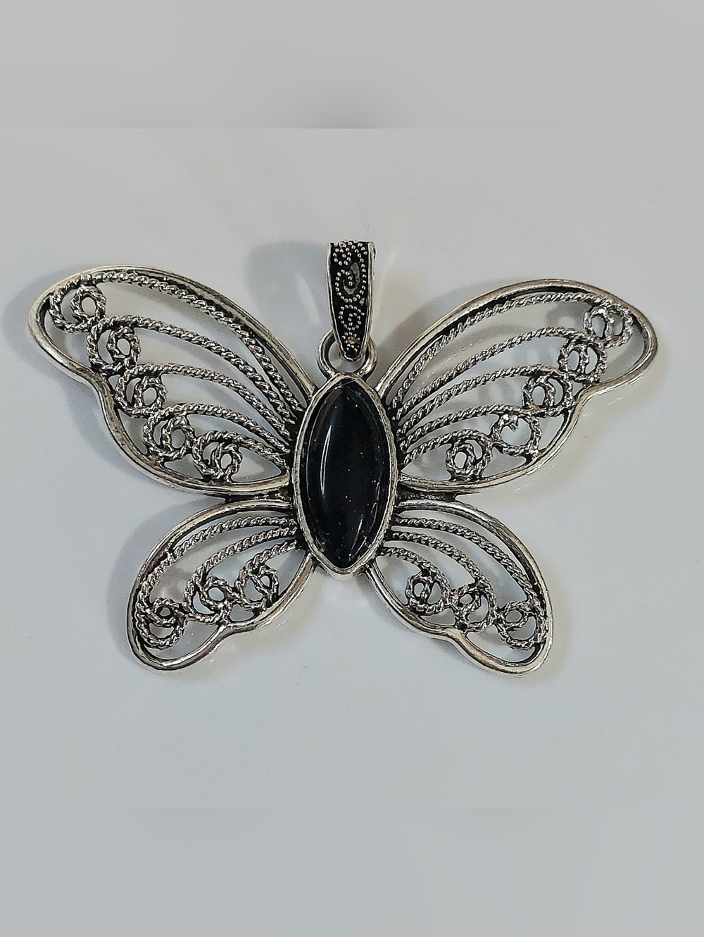 Butterfly and Black Onyx Necklace Pendant - Womens Jewelry